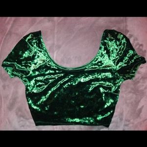 Emerald Green Crushed Velvet Crop Top